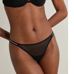 I.D. SARRIERI SWAROVSKI Nuit Interdit crystal-embellished tulle thong - BNWT XS